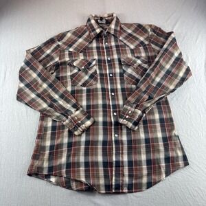Vintage Townsley Western Pearl Snap Shirt Mens M Brown Woven Gingham Cowboy READ